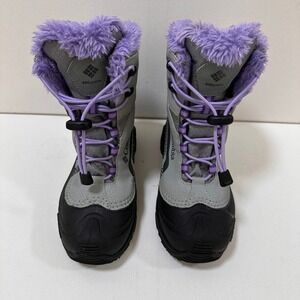 Columbia Bugaboot Plus IV Snow Boots Kids Size 3 Grey Purple Good Waterproof